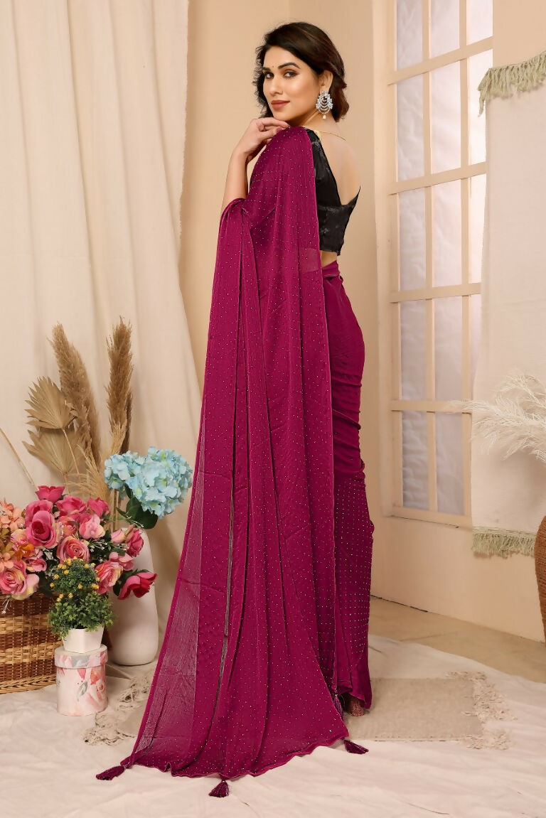 Aafreen Partywear Designer Pink Satin Chiffon Fancy Saree - Distacart