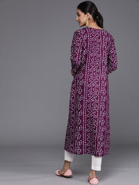 Thumbnail for Varanga Women Purple & White Bandhani Printed Pure Cotton Kurta