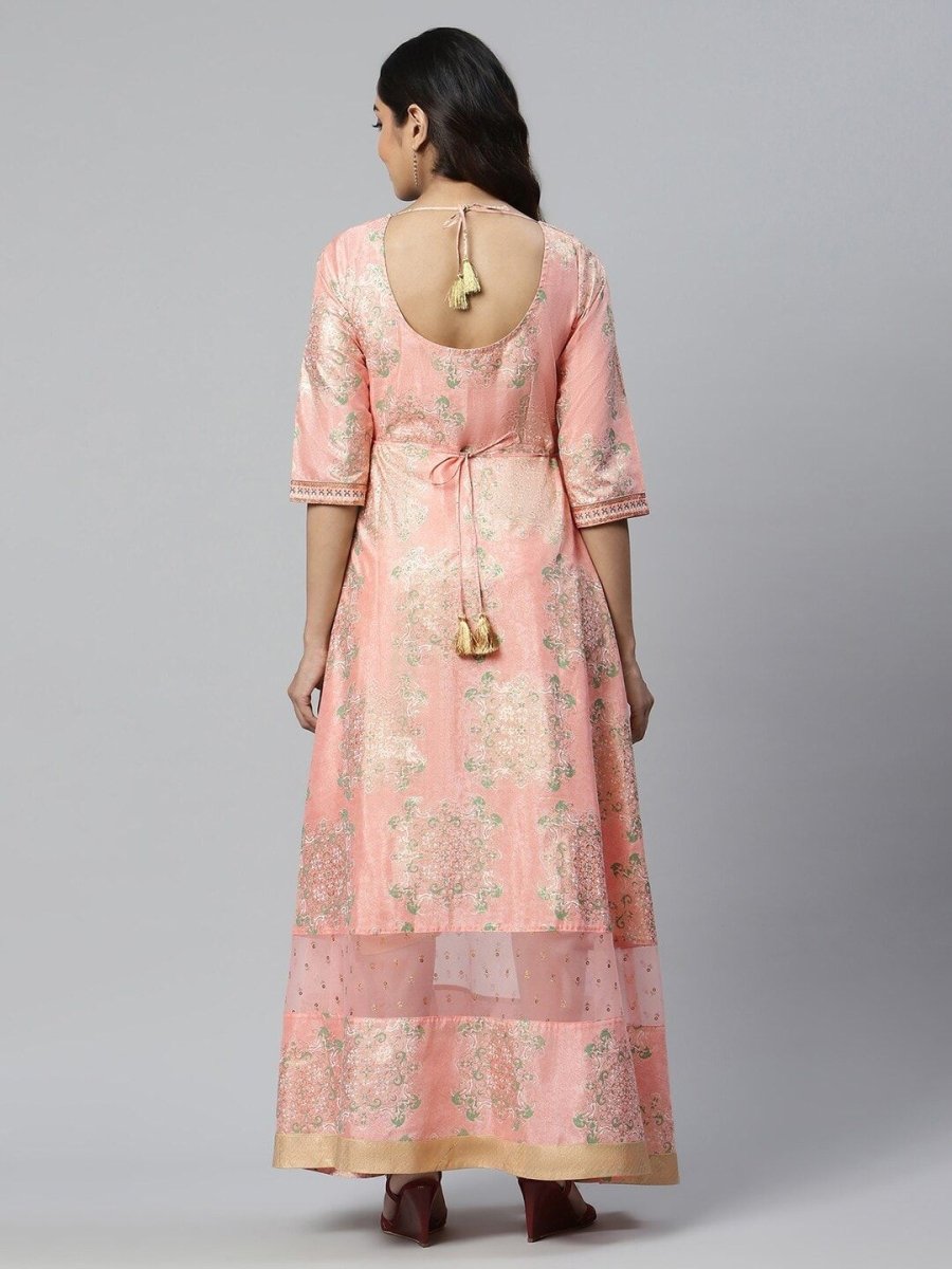 AURELIA Pink Ethnic Motifs Satin Maxi Dress