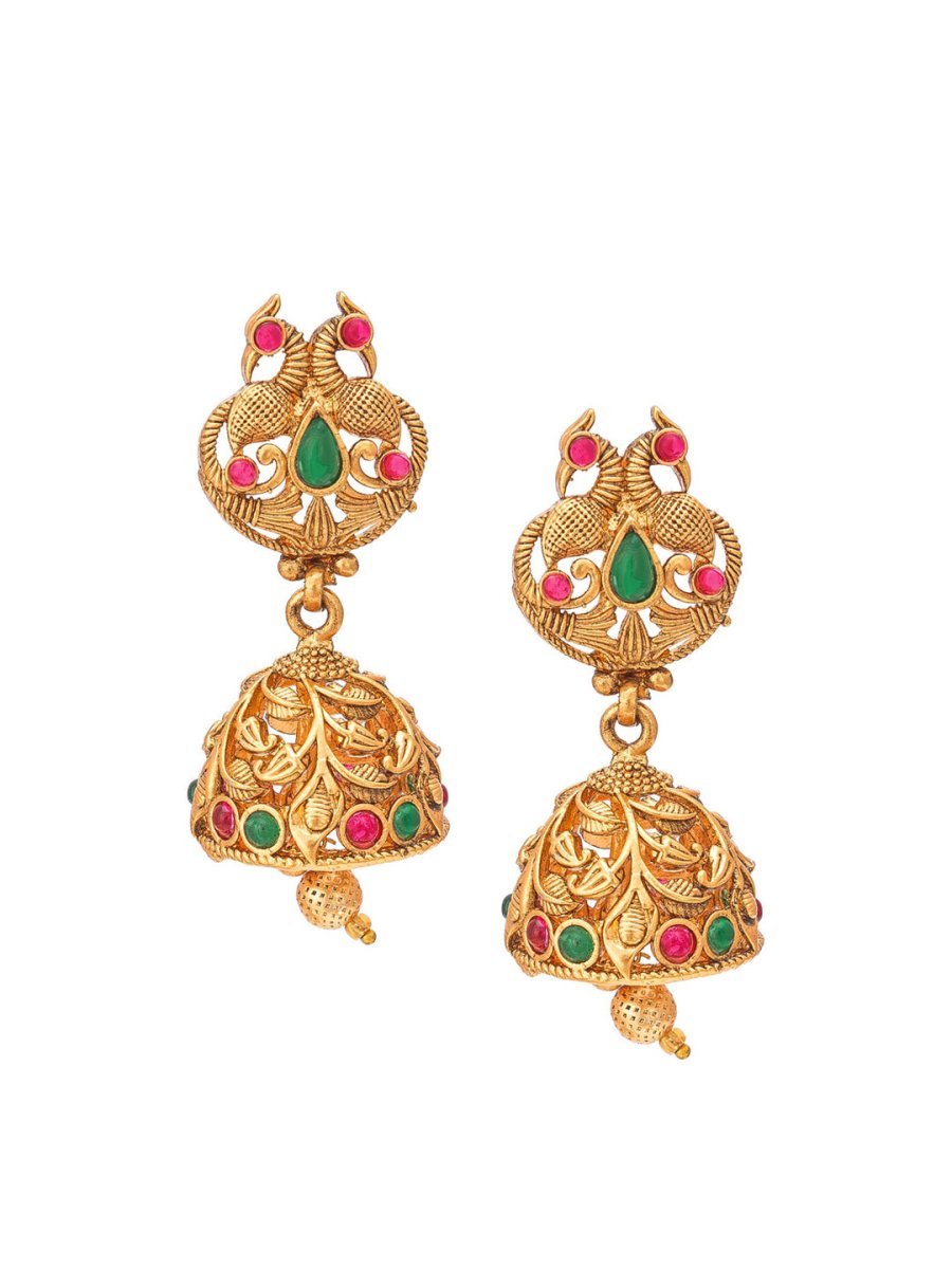 Aadita Gold-Plated Green & Pink Stone-Studded & Pearl Beaded Jewellery Set - Distacart