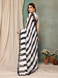 Thumbnail for Aafreen Partywear Designer Balck & White Georgette Fancy Saree - Distacart