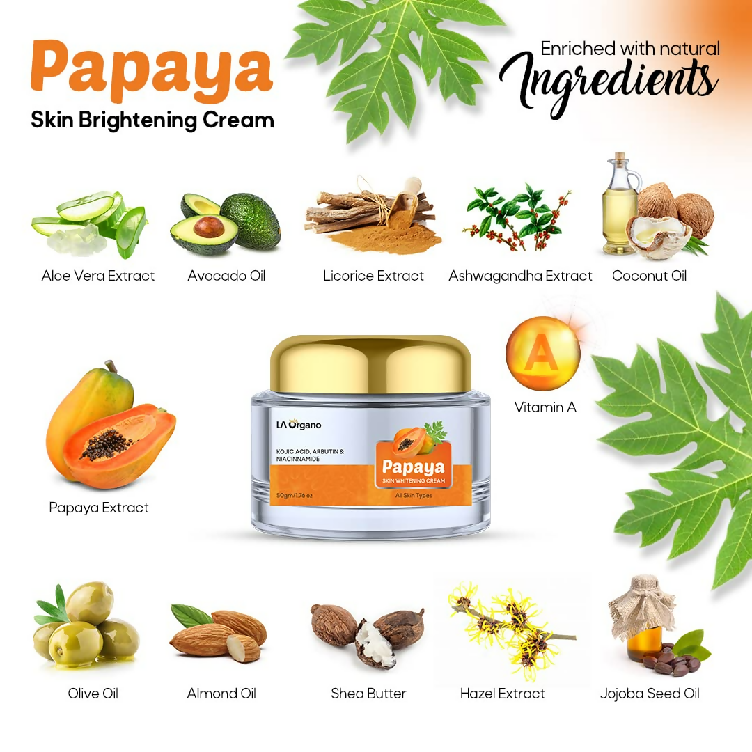 LA Organo Papaya Skin Whitening Cream and Glutathione Face Wash Combo