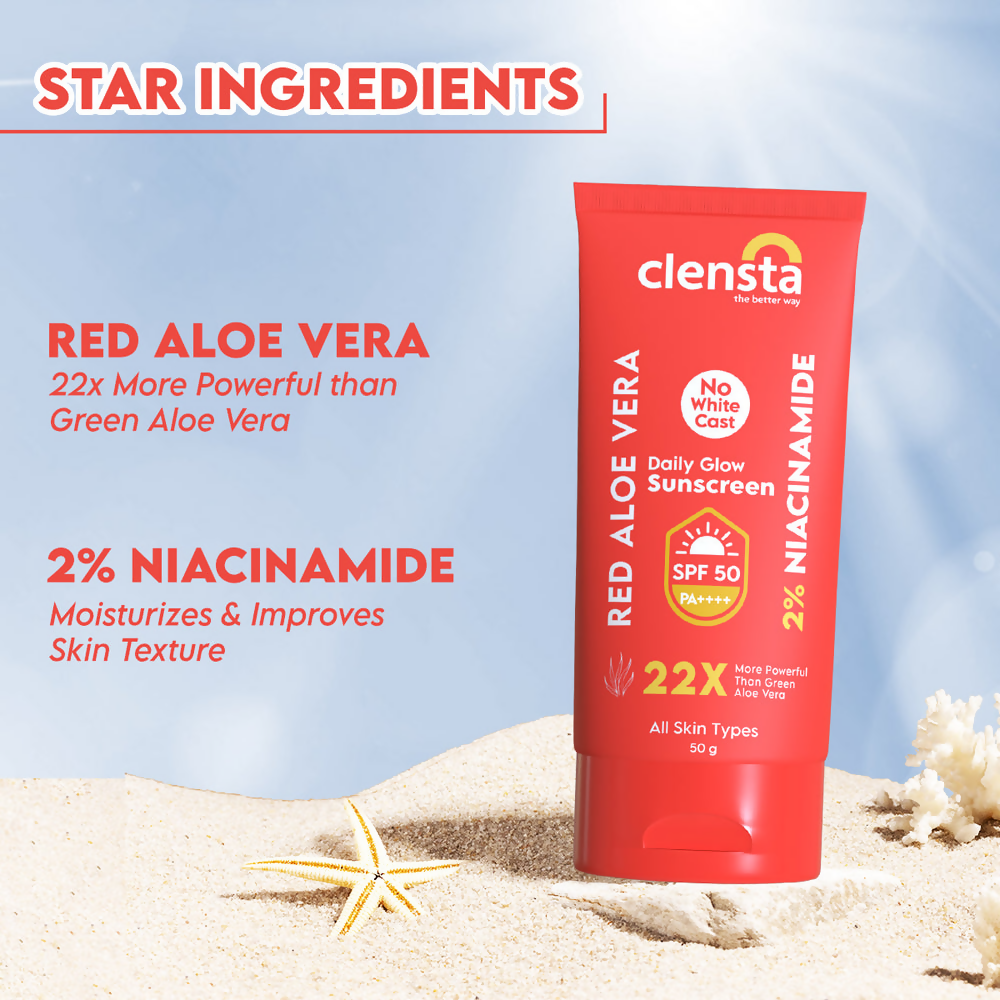 Buy Clensta Red Aloe Vera Daily Glow Sunscreen Spf 50 Online At Best