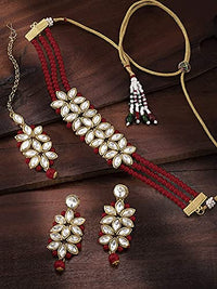 Thumbnail for 18k Gold Plated Kundan & Pearl Beaded Choker Set for Women/Girls - Wahe Jewels