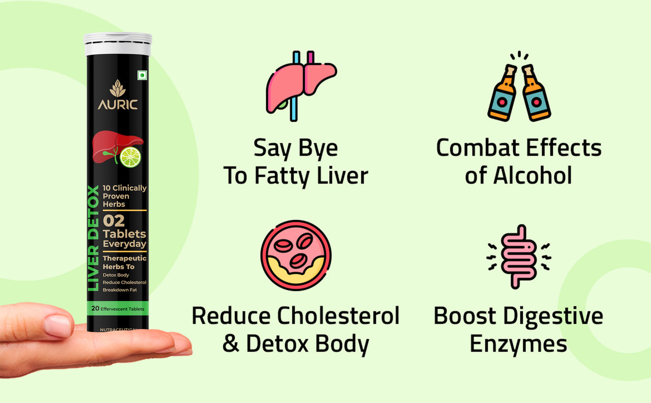 Auric Liver Detox Effervescent Tablets | Fizzy Water with 10 Ayurvedic Herbs | Clinically Researched Therapeutic Ingredients | Drop, Dissolve, Fizz, Drink