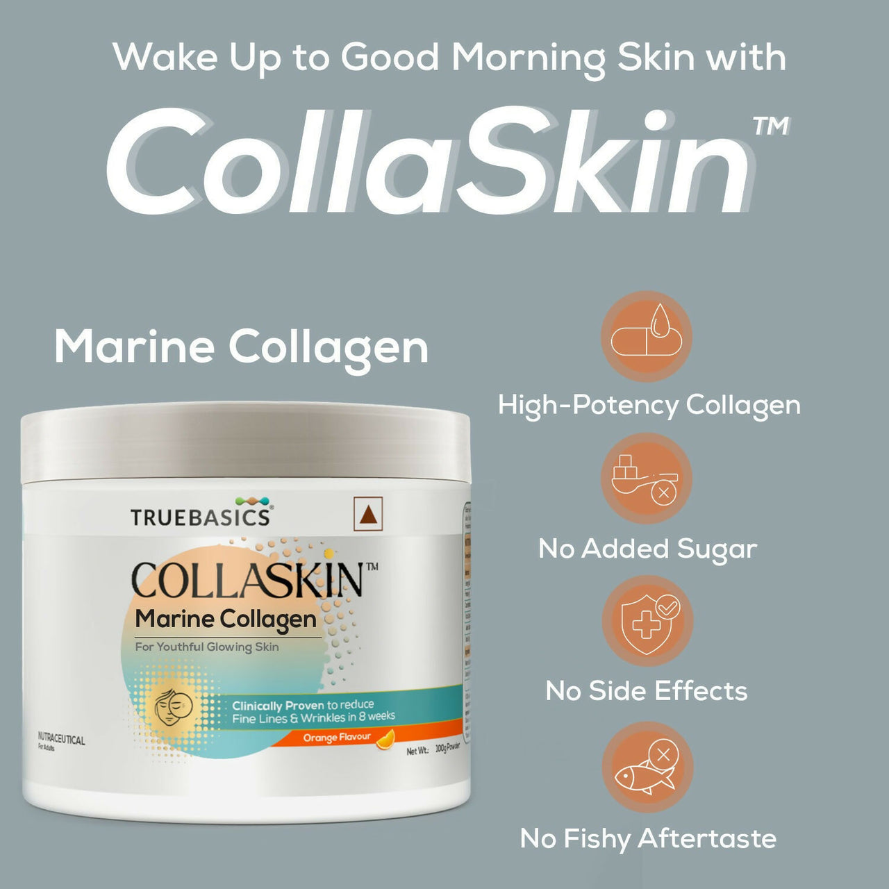 TrueBasics CollaSkin, Marine Collagen Peptides for Youthful Glowing Skin - Orange - Distacart