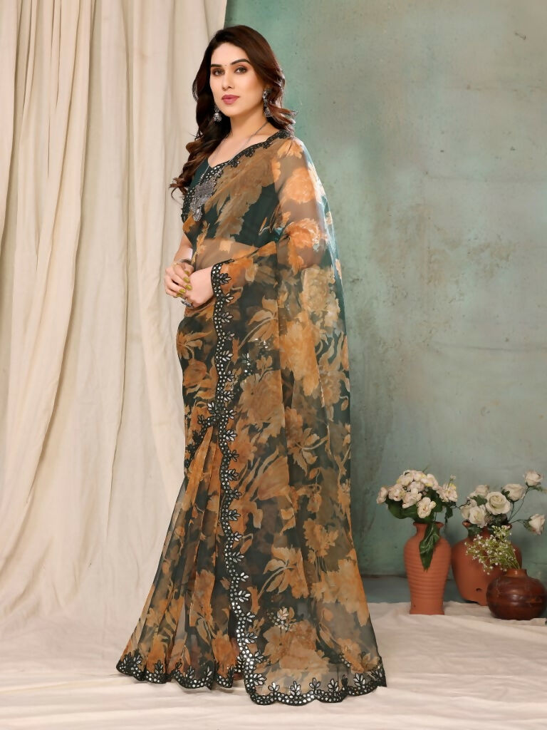 Aafreen Partywear Designer Green Georgette Fancy Saree - Distacart