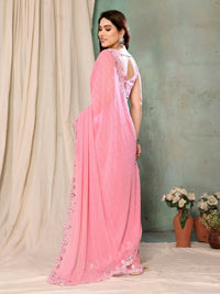 Thumbnail for Aafreen Partywear Designer Pink Georgette Fancy Saree - Distacart