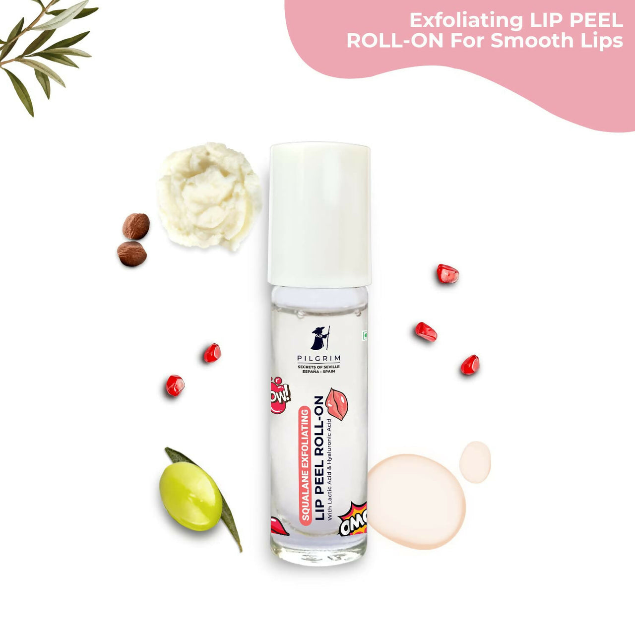 Pilgrim Spanish Lip Peel Roll-on with Lactic Acid & Hyaluronic Acid For Soft & Glossy Lips, Hydrating Dry & Flaky Lips - Distacart
