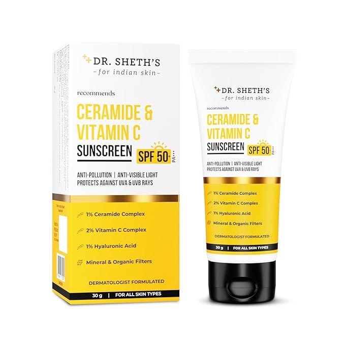 Dr. Sheth's Ceramide & Vitamin C Sunscreen SPF 50+ PA+++ UVA UVB Sun Protection, For All Skin Types