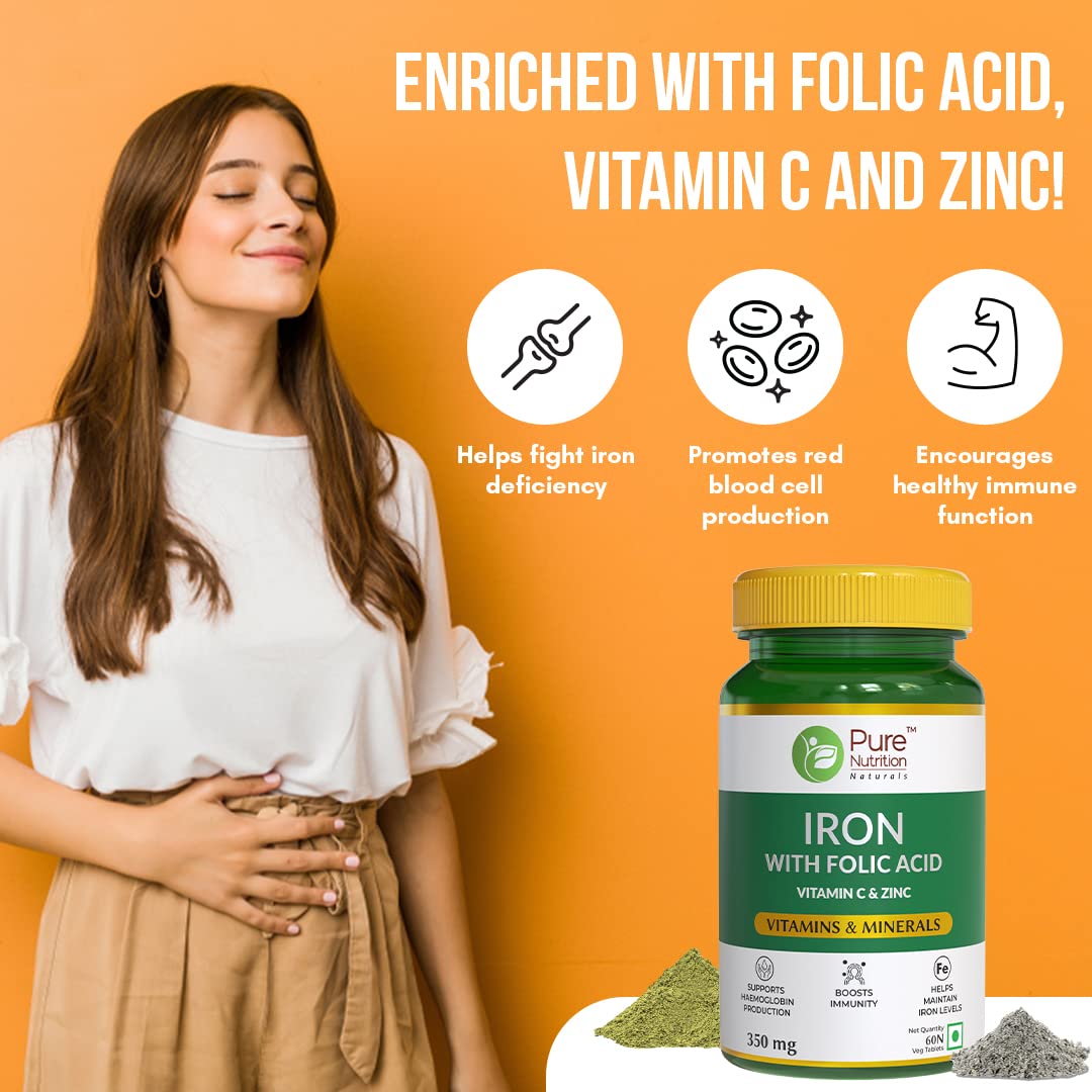 Pure Nutrition Iron Folic Acid with Zinc & Vitamin C Tablets - Distacart