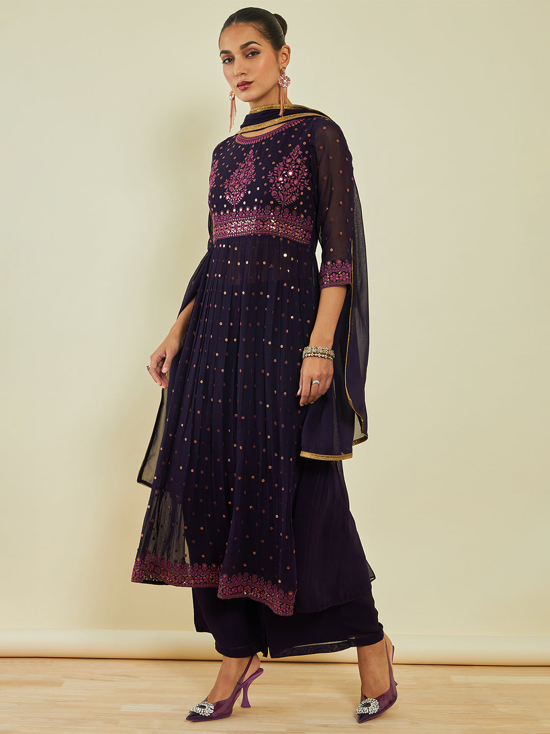 Soch Ethnic Motifs Embroidered Sequined Kurta with Palazzos & Dupatta - Distacart