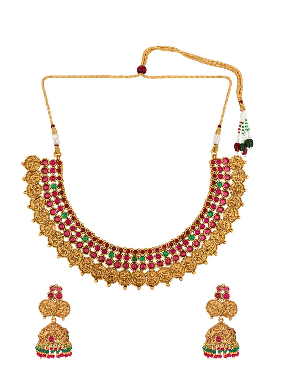 Aadita Gold-Plated & Pink Stone Studded Handcrafted Jewellery Set - Distacart