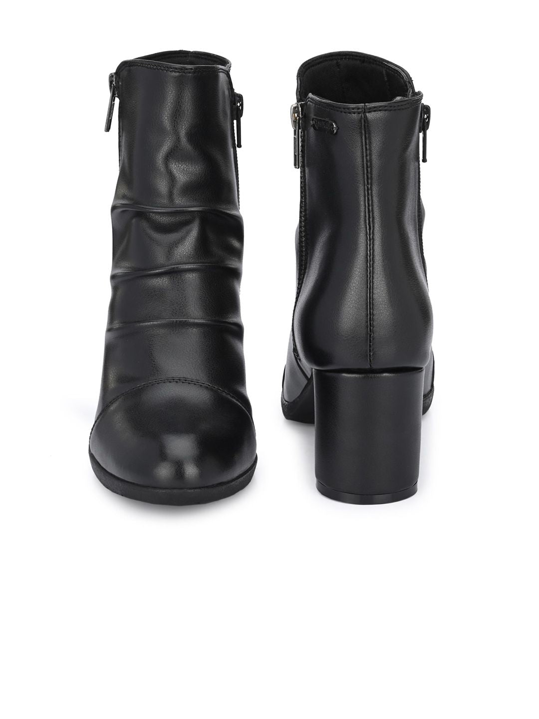 Delize Black Block Heeled Boots with Buckles