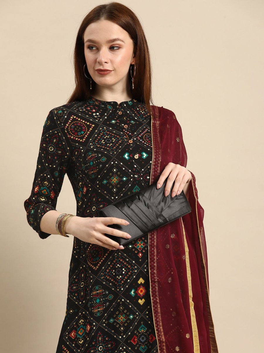 Anouk Women Black Ethnic Motifs Printed Kurta with Palazzos & With Dupatta - Distacart