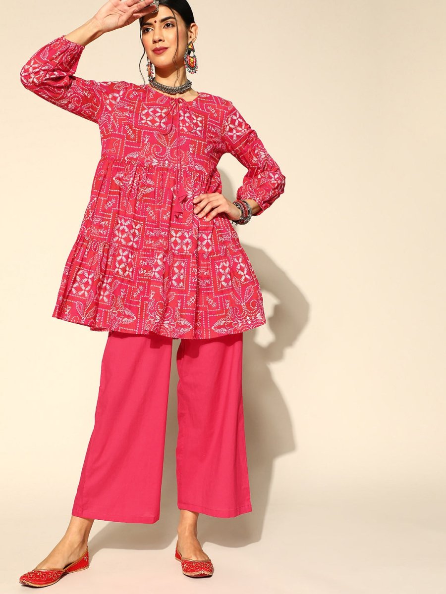 Anouk Geometric Pure Cotton Short Kurti with Flared Pants - Distacart