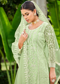 Thumbnail for Pista Green Stone & Cording Work Festive Palazzo Suit - Emponline - Distacart