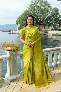 Thumbnail for Aastha Fashion Mehendi Woven Soft Silk Saree with Blouse - Distacart