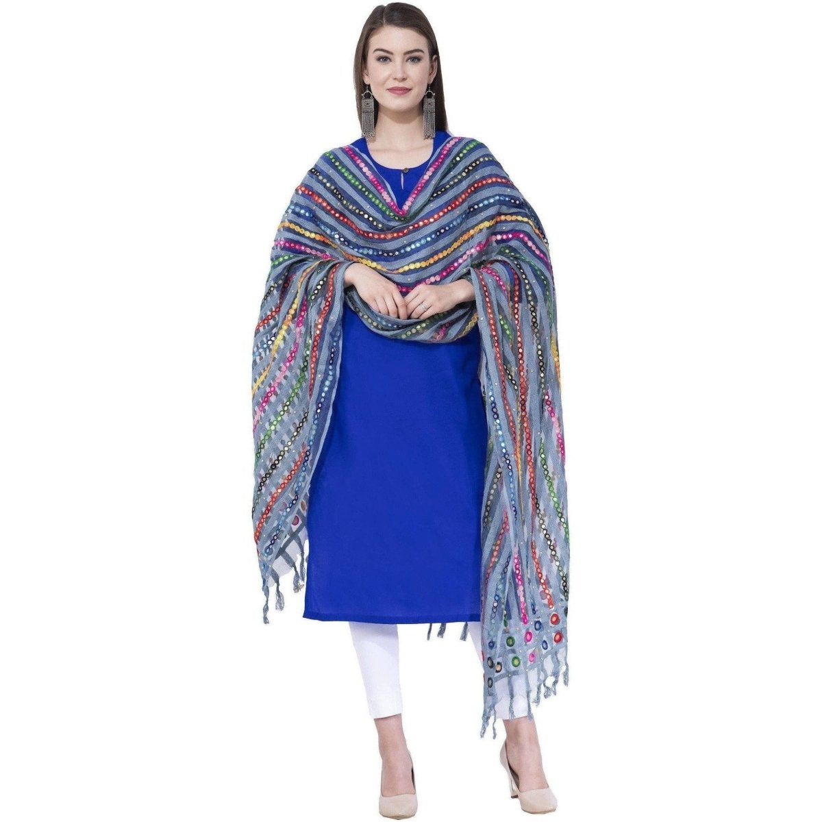 A R SILK Light firozi Color Multi stripe Orgenza cotton Dupattas and Chunnis