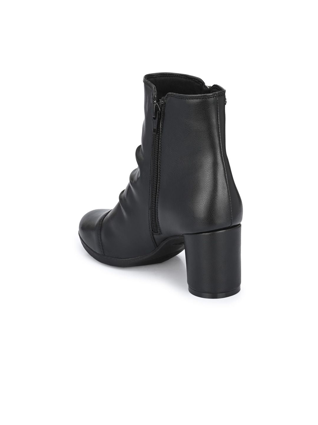 Delize Black Block Heeled Boots with Buckles