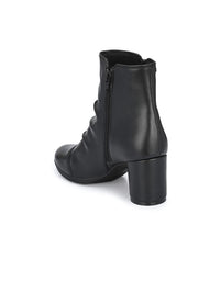 Thumbnail for Delize Black Block Heeled Boots with Buckles