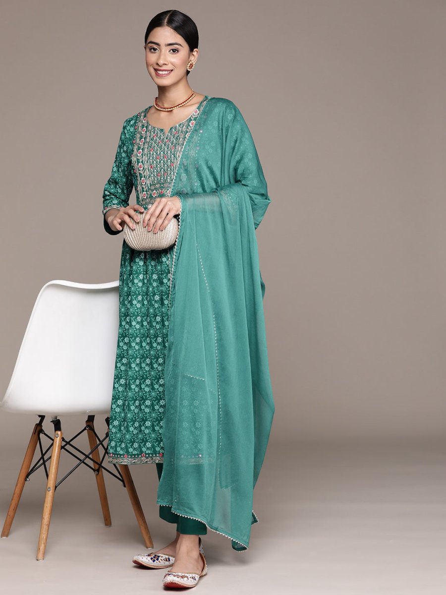 Anubhutee Floral Embroidered Regular Kurta With Trousers & Dupatta - Distacart