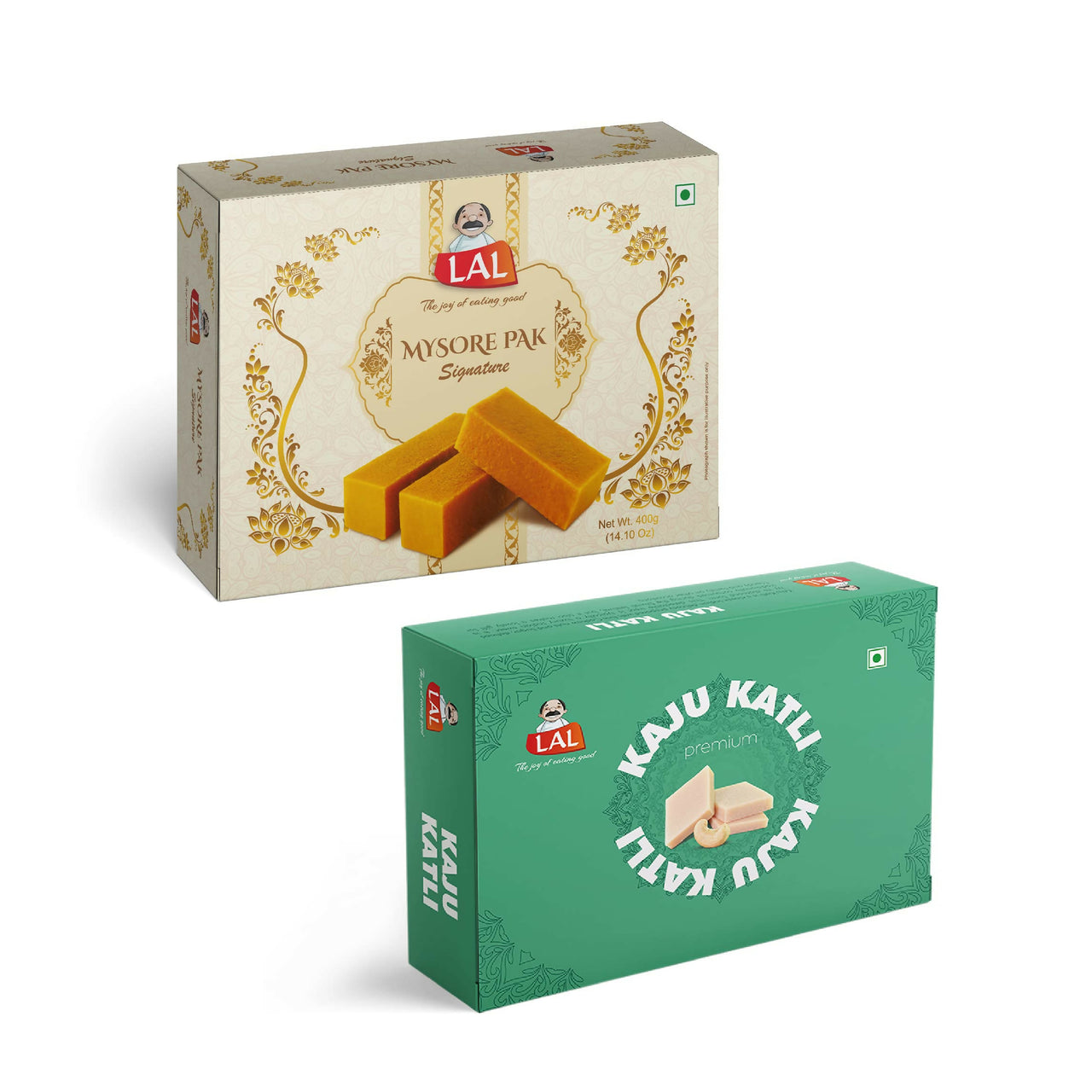 Lal Sweets Combo Pack - Mysore Pak Signature 400Gm And Kaju Katli 400 Gm Gift Pack | Desi Cow Ghee Indian Sweets | Mithai Box