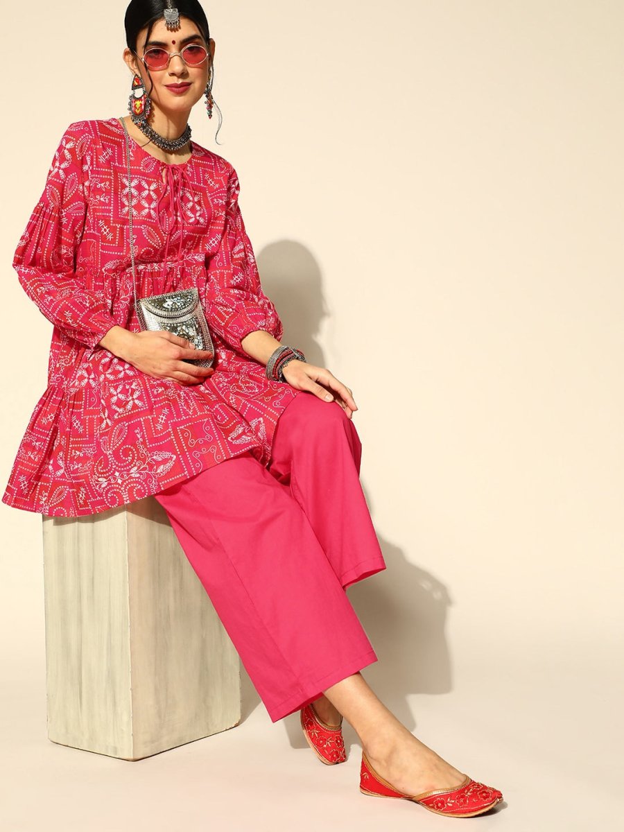 Anouk Geometric Pure Cotton Short Kurti with Flared Pants - Distacart