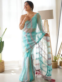 Thumbnail for Anouk Striped Sequinned Net Saree - Distacart