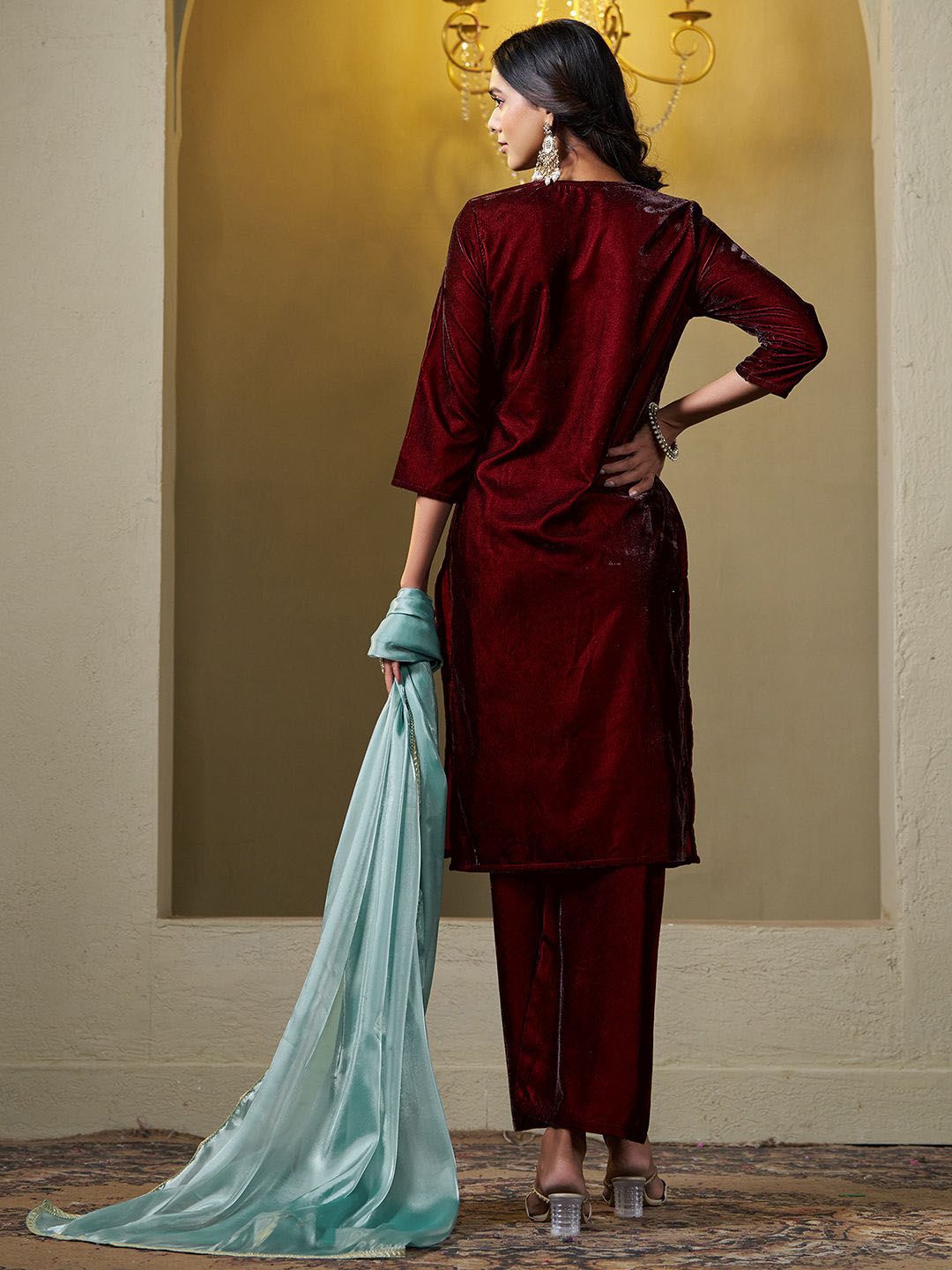 Sangria Embroidered Kurta & Trouser With Dupatta