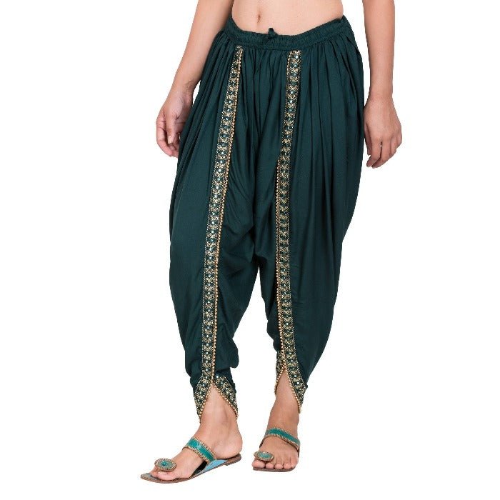 Asmaani Dark Green color Dhoti Patiala with Embellished Border