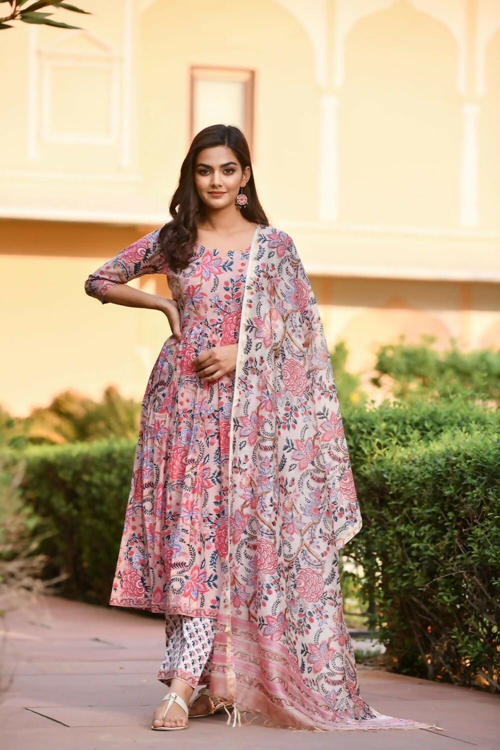 Indian Fashion Women Pink Printed Viscose Rayon Kurta And Pant Set - Distacart