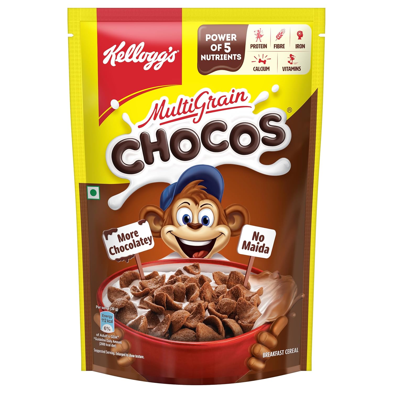 Kellogg's Multigrain Chocos For Kids, Power Of 5 Nutrients Protein, Fibre, Iron, Calcium, Vitamins