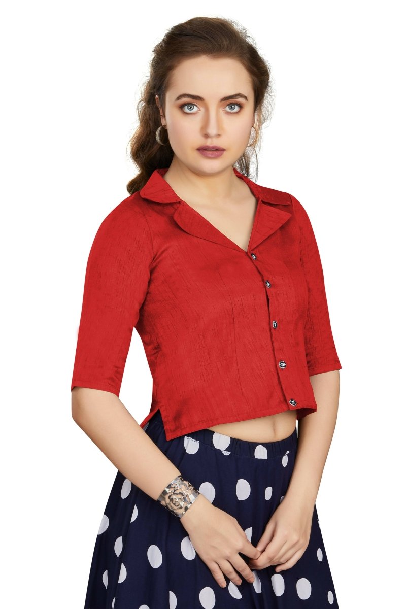 Aastha Fashion Women's Women's Red Art Silk Button Readymade Blouse - Distacart