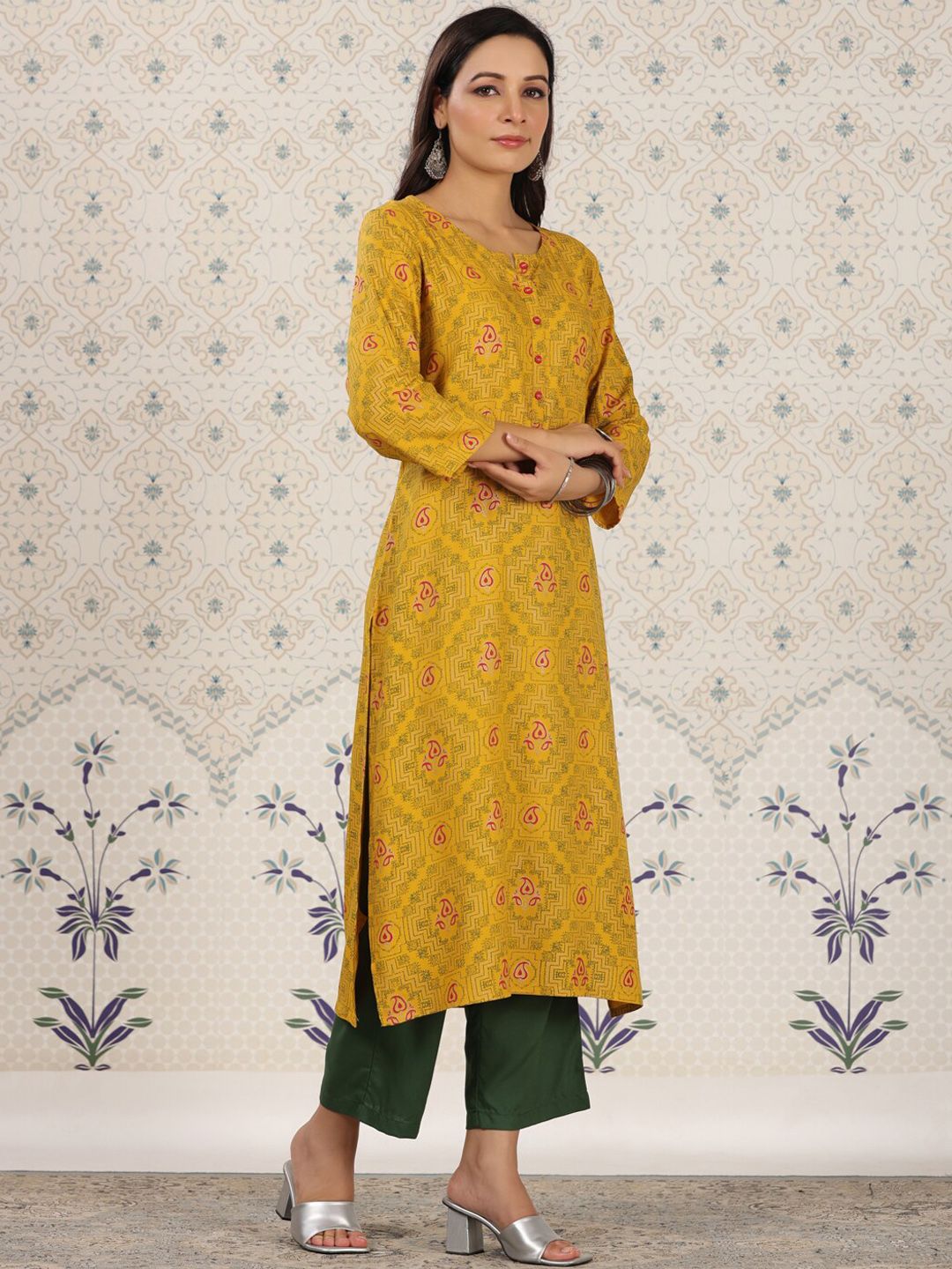 Ode by House of Pataudi Ethnic Motifs Printed Straight Kurta