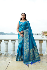 Thumbnail for Aastha Fashion Blue Woven Soft Silk Saree with Blouse - Distacart