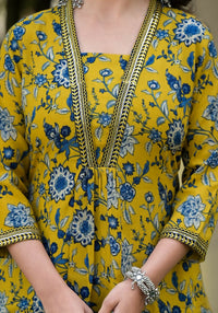 Thumbnail for Indian Fashion Women yellow and Blue Printed Viscose Blend Kurta, Pant And Dupatta Set