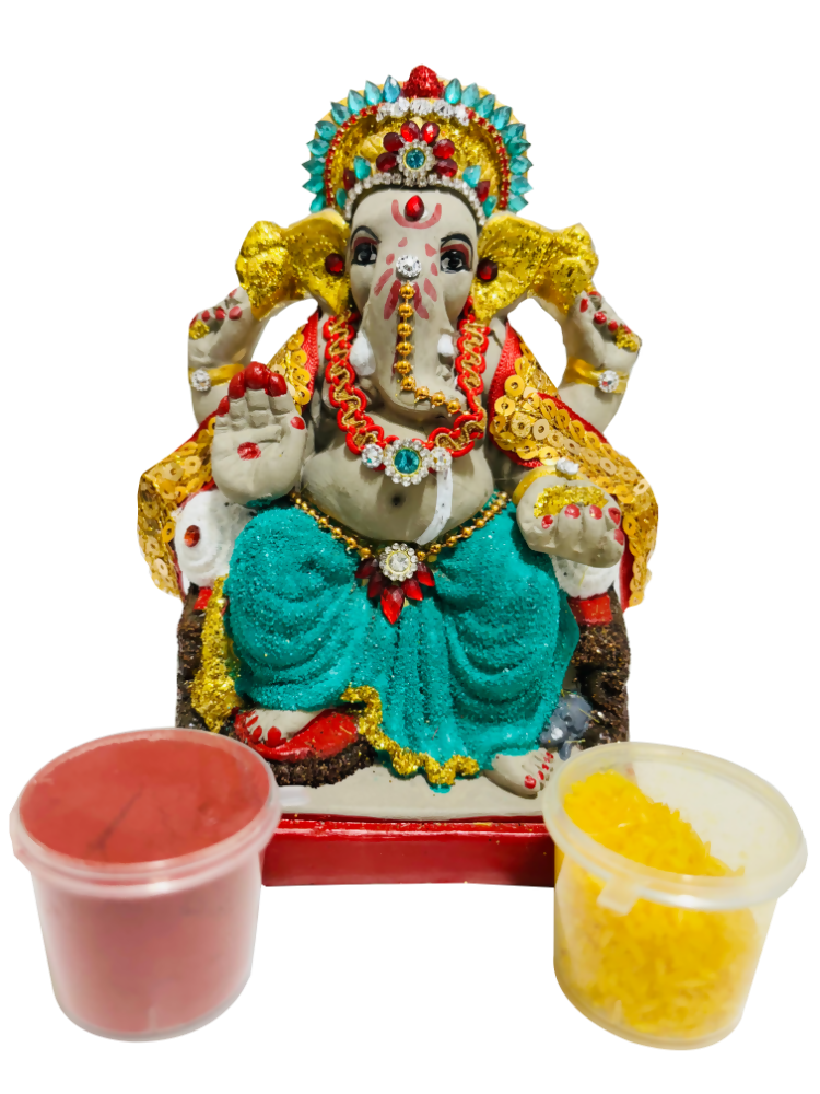 Eco-Friendly Ganesh Idol Small (Non-Toxic Colors) With Kumkum & Akshat