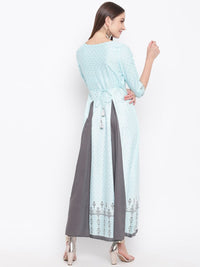 Thumbnail for AURELIA Women Blue & Charcoal Grey Printed Layered Maxi Dress