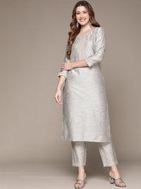 Thumbnail for Anubhutee Women Grey Ethnic Motifs Embroidered Kurta with Trousers - Distacart