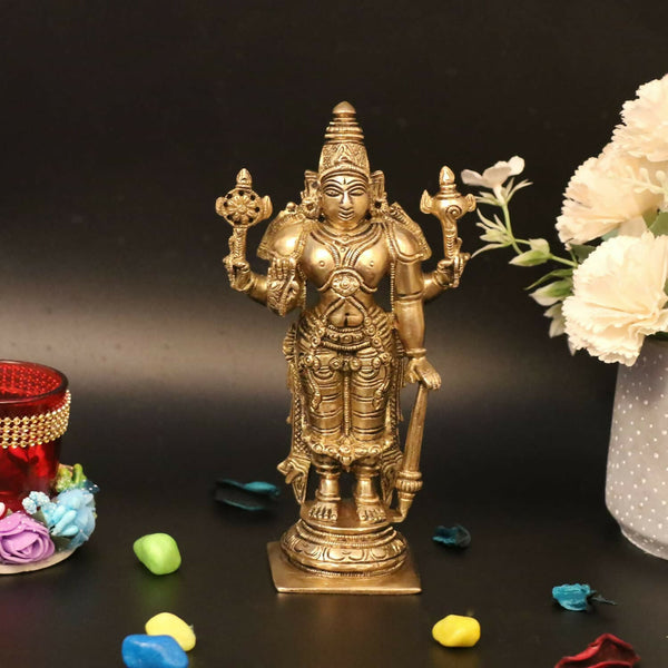 Artvarko Brass Lord Bhagwan Vishnu Narayana With Shankh Chakra Idol - Distacart