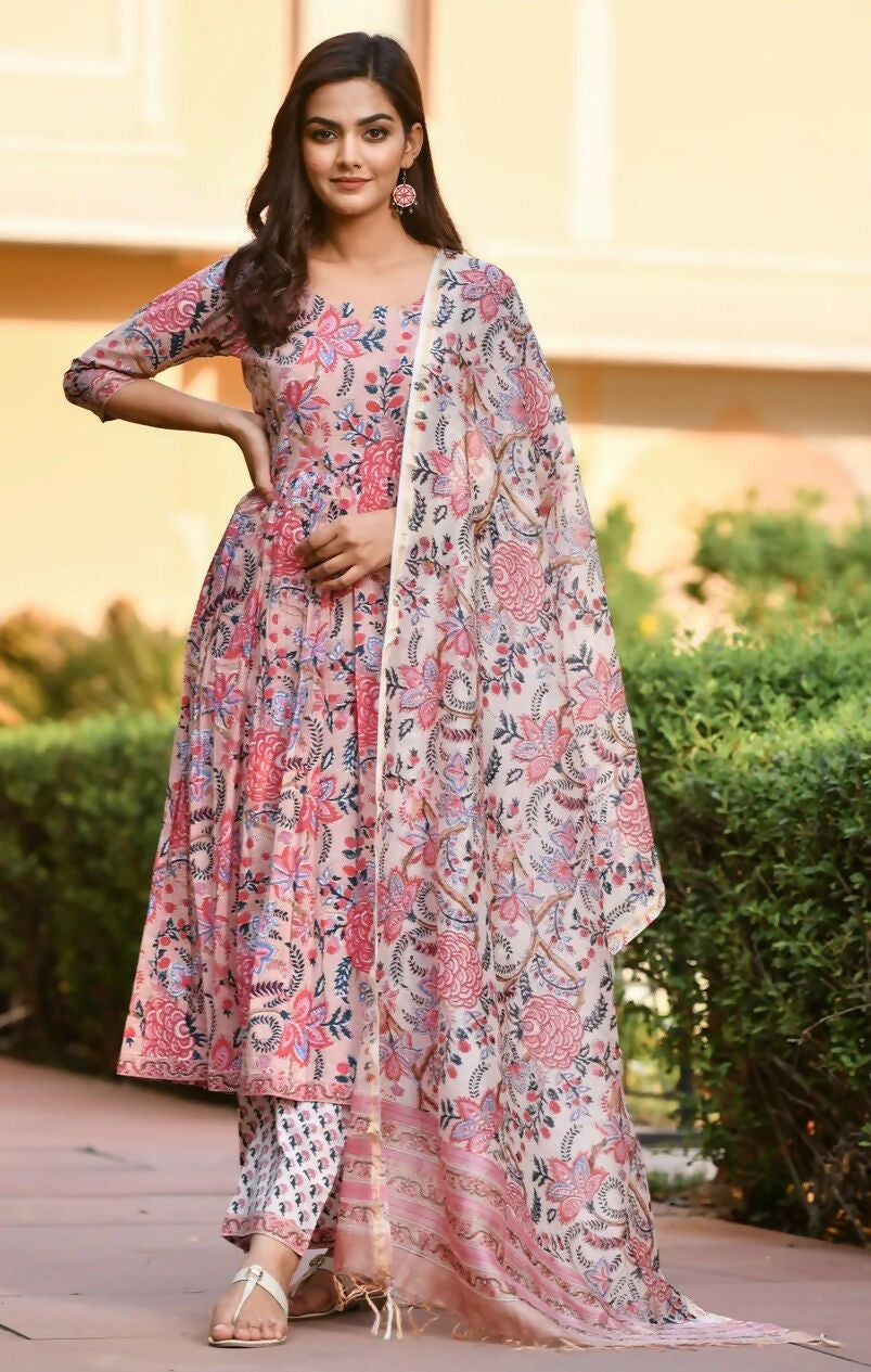 Indian Fashion Women Pink Printed Viscose Rayon Kurta And Pant Set - Distacart