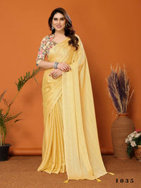 Thumbnail for Partywear Designer Yellow Polyester Zari Fancy Saree - Starwalk