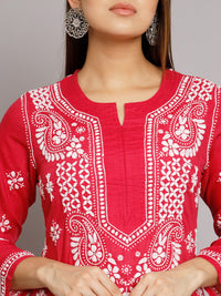 Thumbnail for PARAMOUNT CHIKAN Embroidered Chikankari Ethnic Motifs Kurta - Distacart