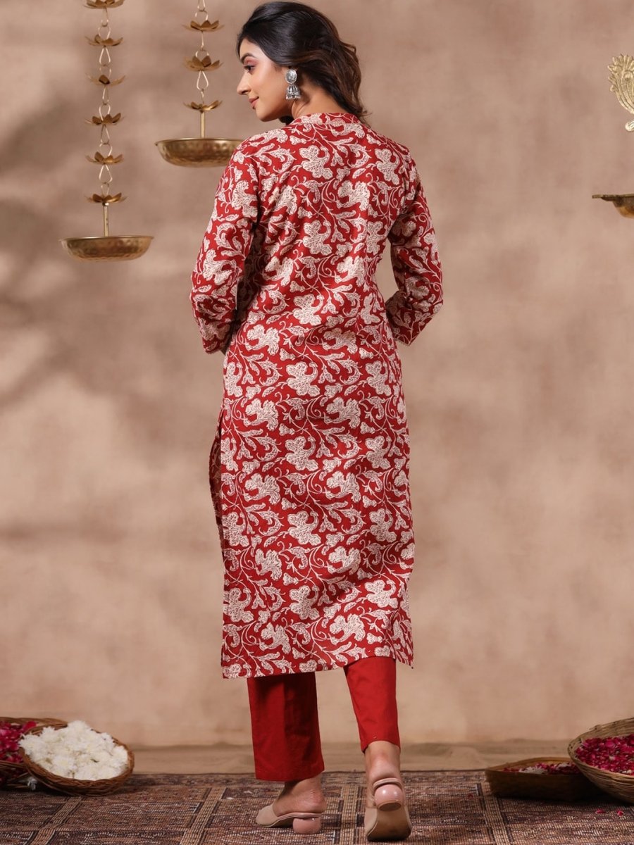 Anubhutee Floral Printed Regular Gotta Patti Pure Cotton Kurta With Trousers - Distacart