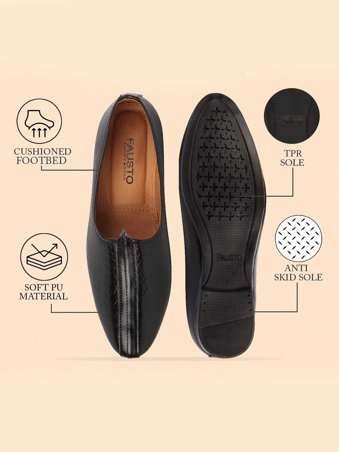 FAUSTO Men Textured Pointed Toe Lightweight Mojaris