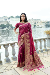 Thumbnail for Aastha Fashion Maroon Woven Soft Silk Saree with Blouse - Distacart