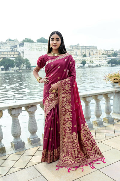 Aastha Fashion Maroon Woven Soft Silk Saree with Blouse - Distacart