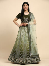 Thumbnail for Green Fancy Net Sequence Embroidered Lehenga Choli with Dupatta - Dhara - Distacart