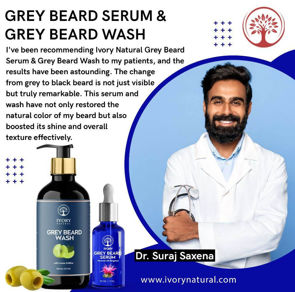 Ivory Natural Grey Beard Combo (Serum + Beard Wash) For Early Graying Beard